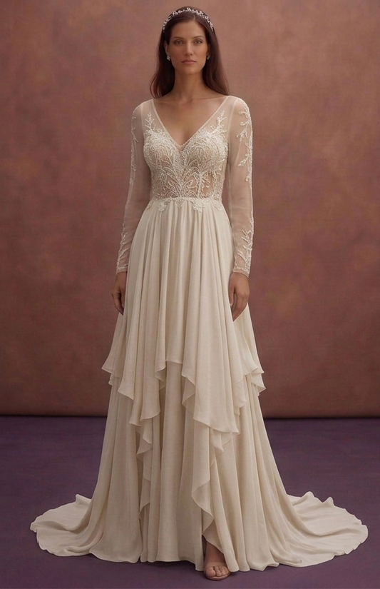 Beach Bridal Dresses with Lightweight Silk Chiffon