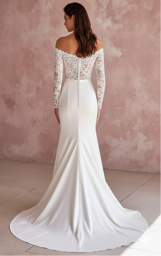 Beaded Sleeve Wedding Dress Simple Long Classic Bridal Wear