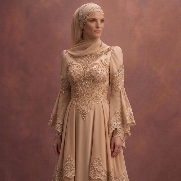 Beige Muslim Prom Dresses with Hijab Styling Inspiration
