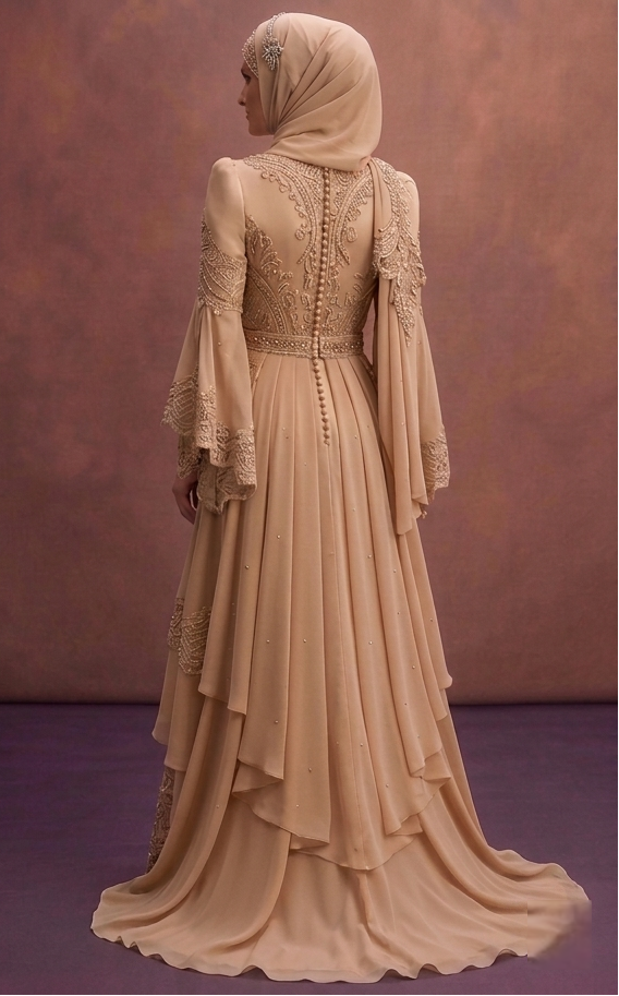 Beige Muslim Prom Dresses with Hijab Styling Inspiration