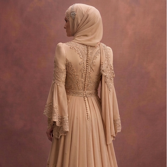 Beige Muslim Prom Dresses with Hijab Styling Inspiration