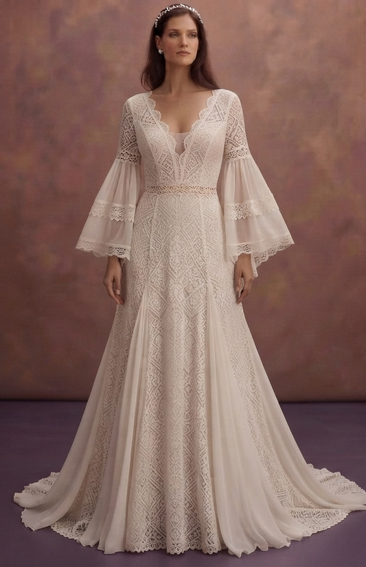 Bell Sleeve Boho Wedding Dresses with Free-Spirited Style