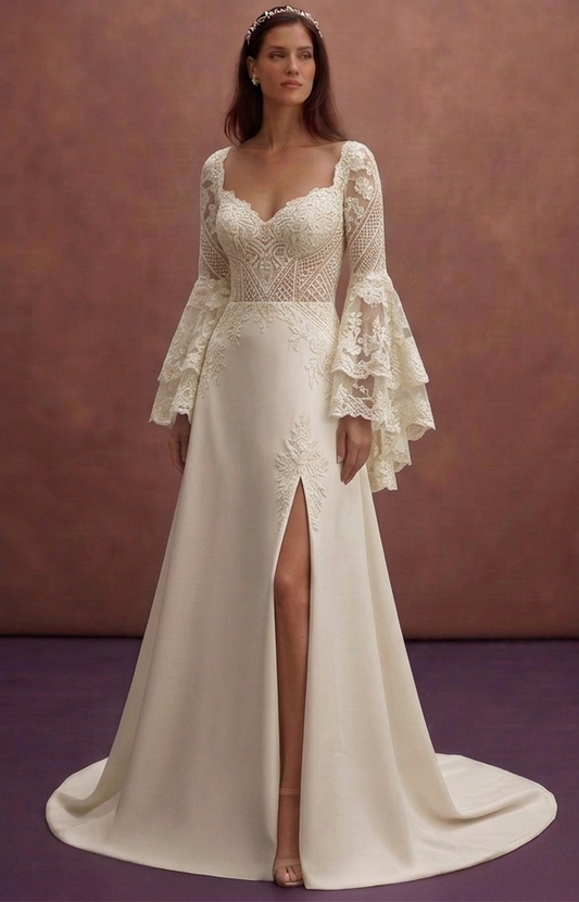 Bell Sleeve Wedding Dresses with Rustic Charm