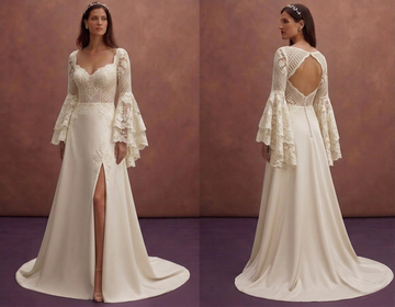 Bell Sleeve Wedding Dresses with Rustic Charm