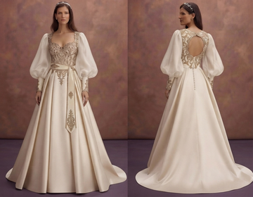 Bishop Sleeve Satin Wedding Dresses with Regal Beauty