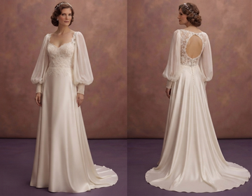 Bishop Sleeve Silk Wedding Dresses with Vintage Romance