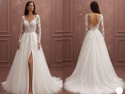 Bishop Sleeve Wedding Dress Chiffon Long Boho Romantic Gown