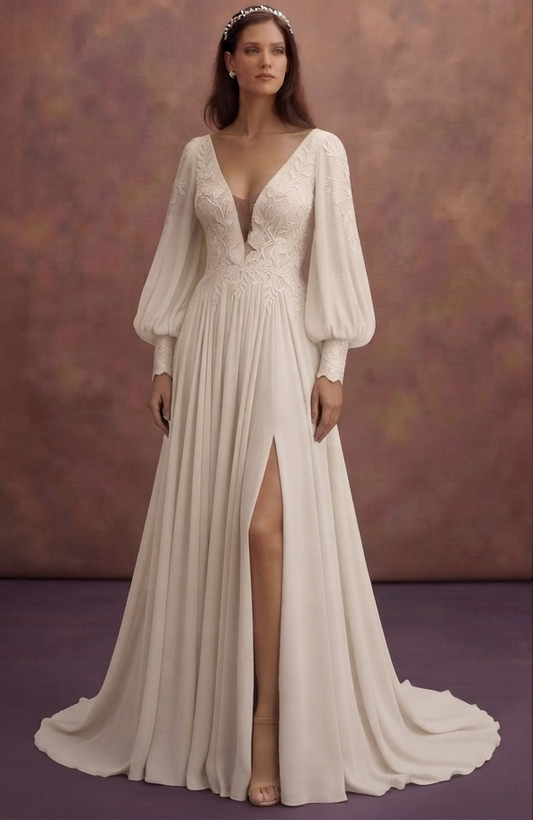 Bishop Sleeve Wedding Dresses with Boho Romance