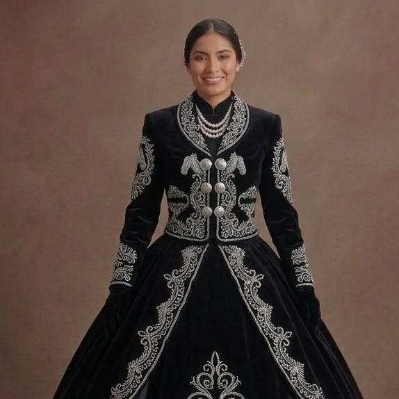 Black Quinceañera Dress - Charro Style Silver Embroidery