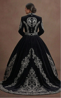 Black Quinceañera Dress - Charro Style Silver Embroidery