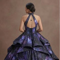Black Quinceañera Dress - Galaxy Print Sparkle Fabric