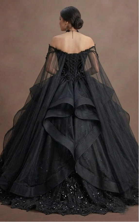 Black Quinceañera Dress - Gothic Glamour Tulle Gown