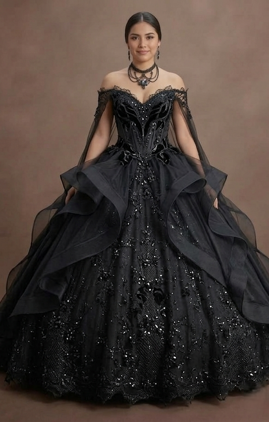 Black Quinceañera Dress - Gothic Glamour Tulle Gown