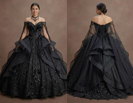 Black Quinceañera Dress - Gothic Glamour Tulle Gown
