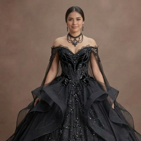 Black Quinceañera Dress - Gothic Glamour Tulle Gown