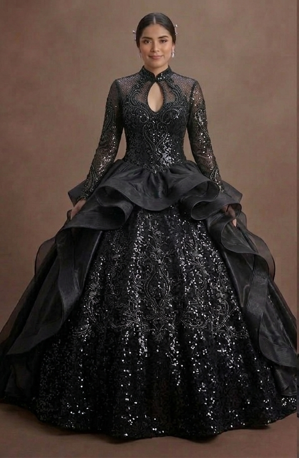 Black Quinceañera Dress - Shimmering Sequin Luxe Style