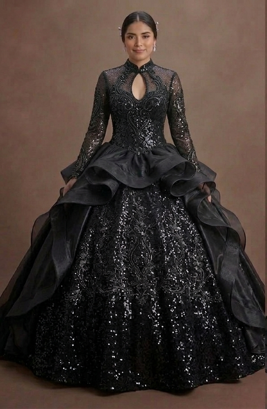 Black Quinceañera Dress - Shimmering Sequin Luxe Style