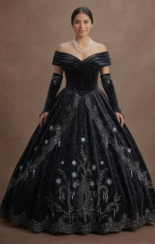 Black Quinceañera Dress - Sparkle Velvet Winter Edition