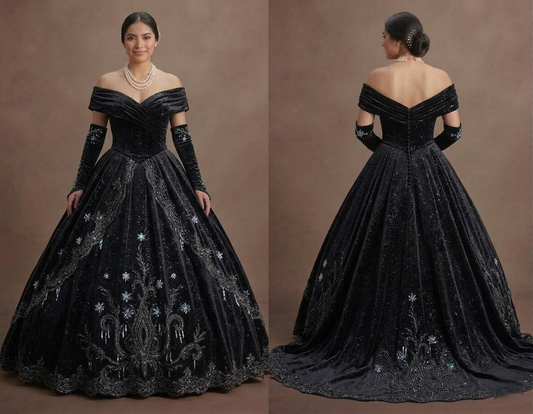 Black Quinceañera Dress - Sparkle Velvet Winter Edition