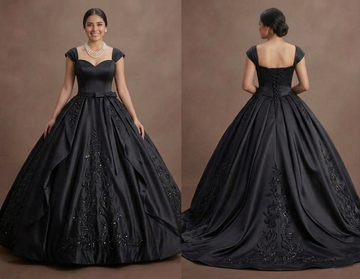 Black Quinceañera Dress - Sweetheart Neckline Satin