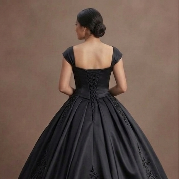 Black Quinceañera Dress - Sweetheart Neckline Satin