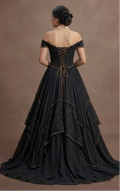 Black Wedding Dress Chiffon Boho Style Outdoor Ceremony