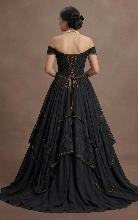 Black Wedding Dress Chiffon Boho Style Outdoor Ceremony