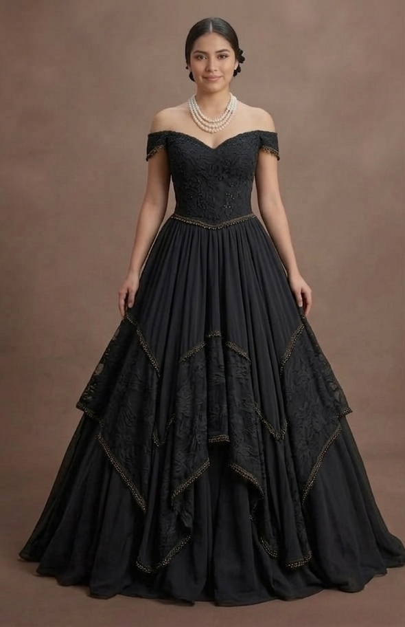 Black Wedding Dress Chiffon Boho Style Outdoor Ceremony