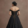 Black Wedding Dress Chiffon Boho Style Outdoor Ceremony