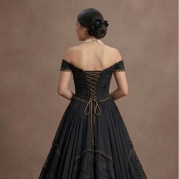 Black Wedding Dress Chiffon Boho Style Outdoor Ceremony