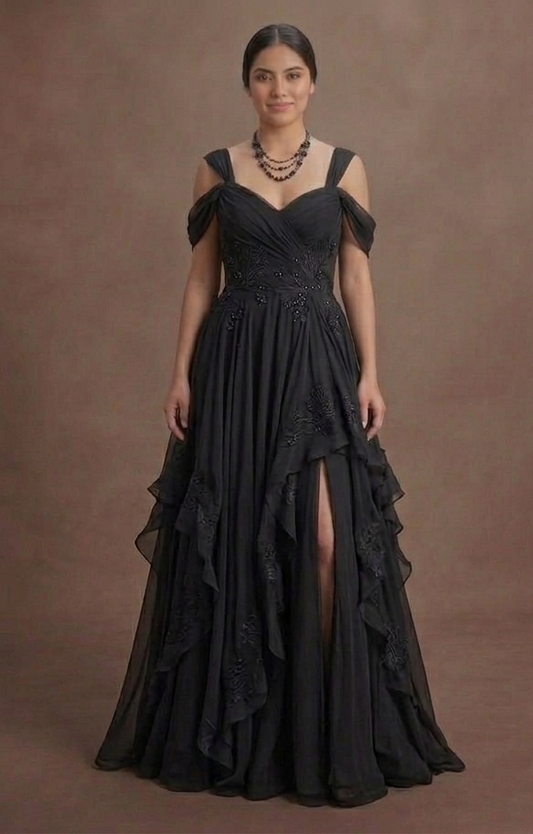 Black Wedding Dress Chiffon Flowing Beach Wedding