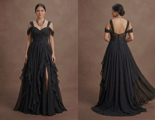 Black Wedding Dress Chiffon Flowing Beach Wedding