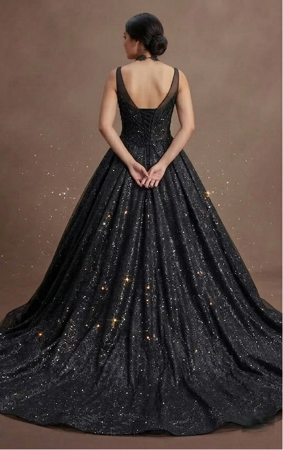 Black Wedding Dress Glitter Tulle Dramatic Bridal Entrance
