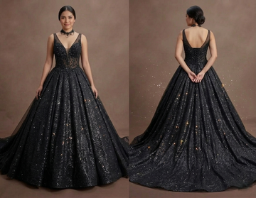 Black Wedding Dress Glitter Tulle Dramatic Bridal Entrance