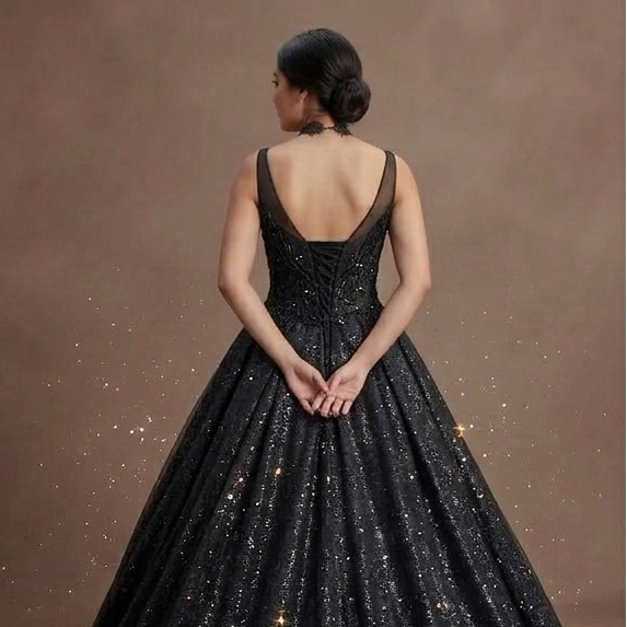 Black Wedding Dress Glitter Tulle Dramatic Bridal Entrance
