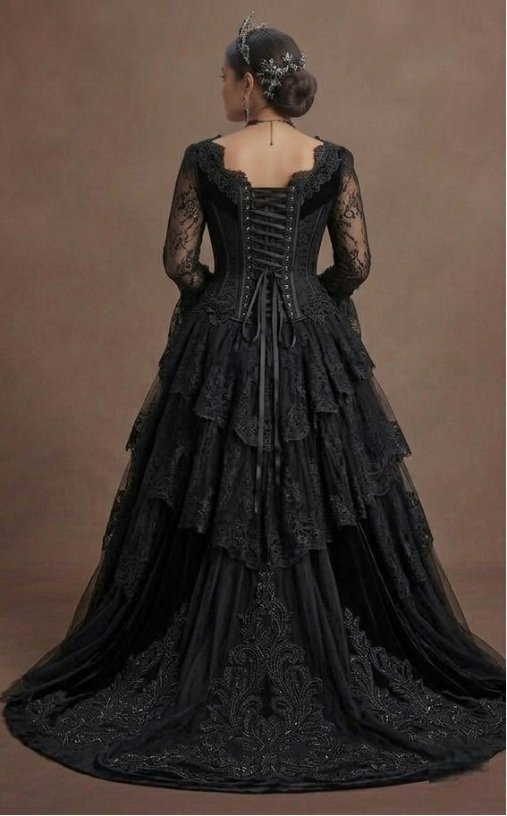 Black Wedding Dress Lace Corset Gothic Bridal Ceremony