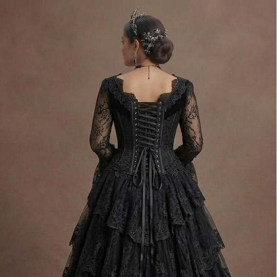 Black Wedding Dress Lace Corset Gothic Bridal Ceremony