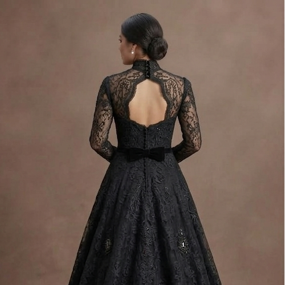 Black Wedding Dress Lace Long Sleeve Vintage Wedding