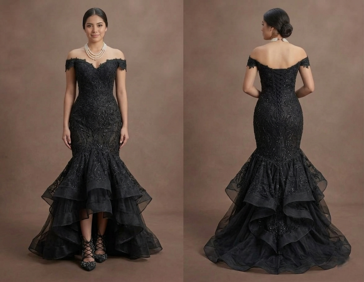 Black Wedding Dress Lace Mermaid Gothic Wedding