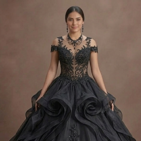 Black Wedding Dress Organza Princess Ball Formal Reception