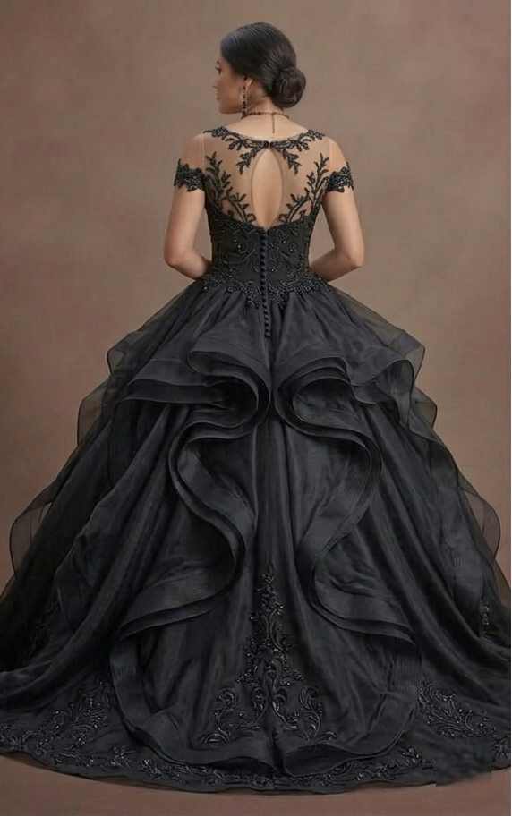 Black Wedding Dress Organza Princess Ball Formal Reception