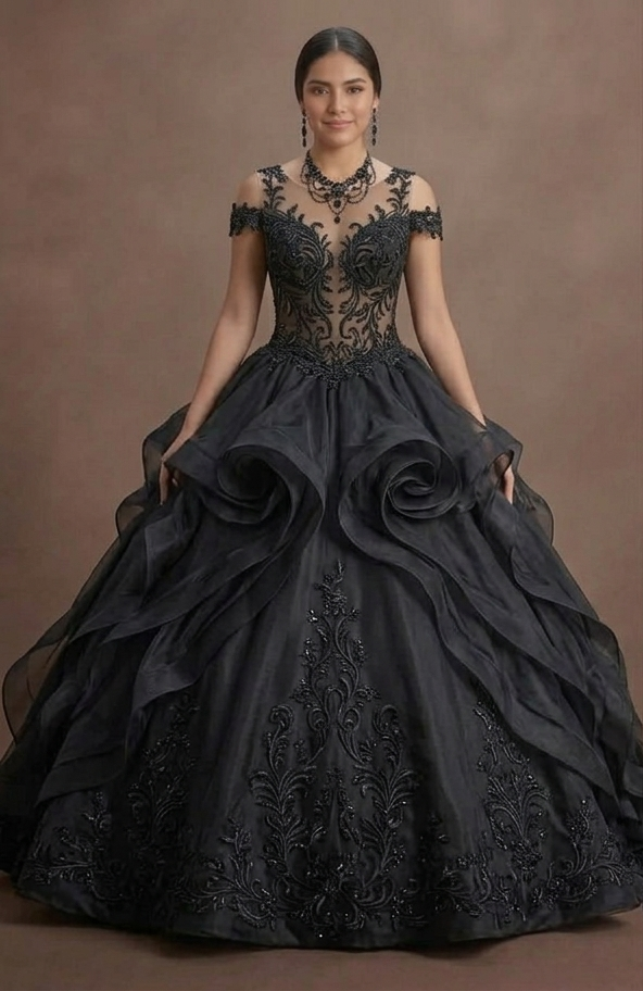 Black Wedding Dress Organza Princess Ball Formal Reception