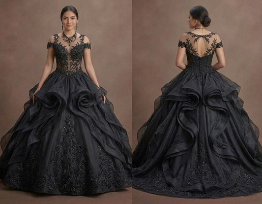 Black Wedding Dress Organza Princess Ball Formal Reception