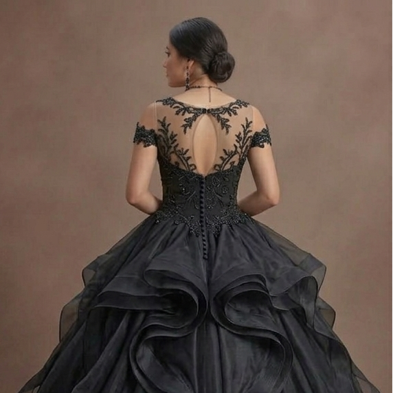 Black Wedding Dress Organza Princess Ball Formal Reception