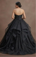 Black Wedding Dress Organza Strapless Elegant Ballroom