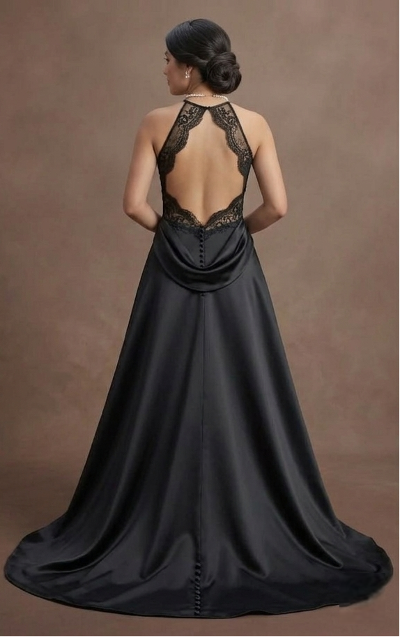 Black Wedding Dress Satin A-Line Elegant Ceremony