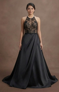 Black Wedding Dress Satin A-Line Elegant Ceremony