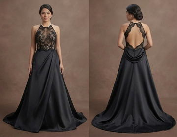 Black Wedding Dress Satin A-Line Elegant Ceremony