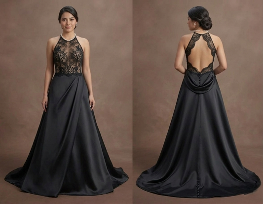 Black Wedding Dress Satin A-Line Elegant Ceremony
