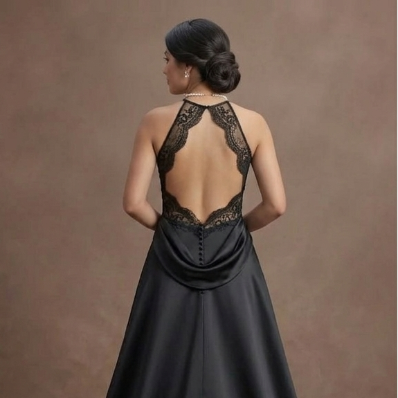 Black Wedding Dress Satin A-Line Elegant Ceremony